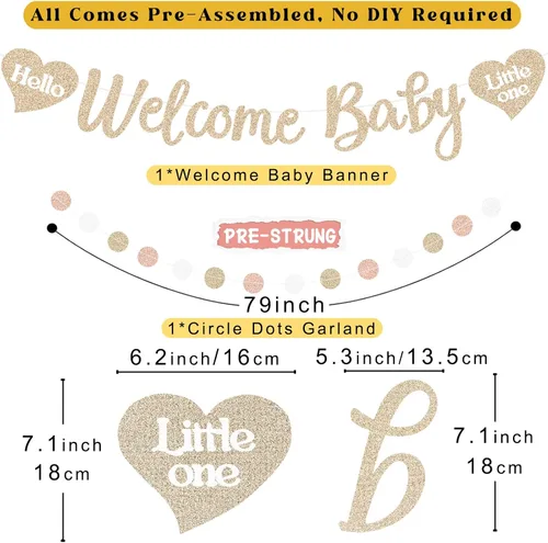 Miniatura 3 de Decoraciones de baby shower boho para niña, pancarta de bienvenida con bolas de nido de abeja pre-hiladas, flores de papel, linternas, abanicos