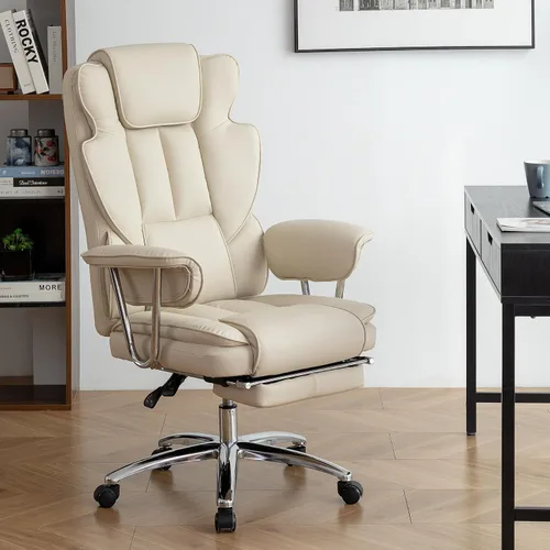 Silla de oficina ejecutiva grande y alta, silla de escritorio giratoria de piel sintética con reposapiés, silla ergonómica de respaldo alto para