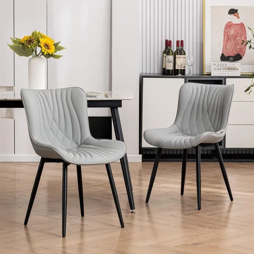 YOUTASTE Juego de 2 sillas de comedor, modernas de mediados de siglo, tapizadas de piel sintética, con patas de metal negro, silla decorativa sin