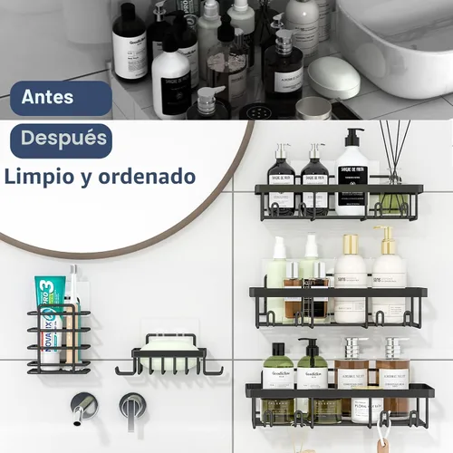 Miniatura 5 de Liuoud Juego de 5 Organizadores de Ducha Adhesivos para Pared, Estante para Interior de Ducha, Cesta de Almacenamiento de Baño Inoxidable Resistente