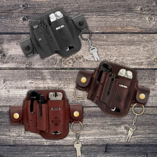 Miniatura 4 de Funda multiherramienta, organizador EDC de cuero, bolsa para cinturón para multiherramienta, cuchillo, bolígrafo, llaves, compatible con Leatherman