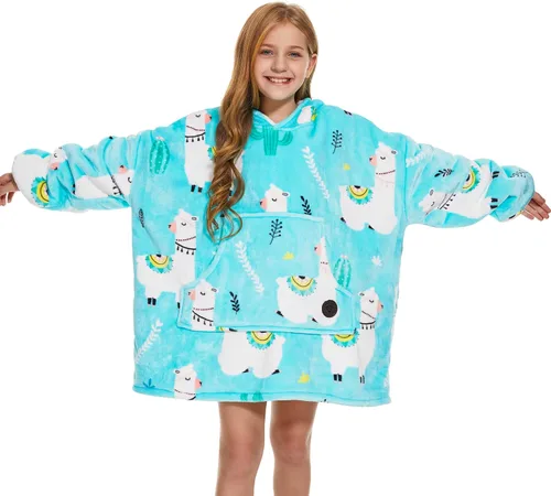 Miniatura 70 de Three Poodle - Manta con capucha portátil para niños, sudadera de sherpa de gran tamaño con capucha gigante, manta con capucha cálida y acogedora
