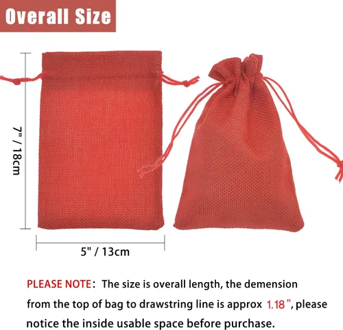Miniatura 4 de 50 bolsas de regalo de arpillera de 5 x 7 pulgadas, bolsas de lino rojo con cordón de Navidad, bolsas de yute para joyas, bolsas de recuerdos