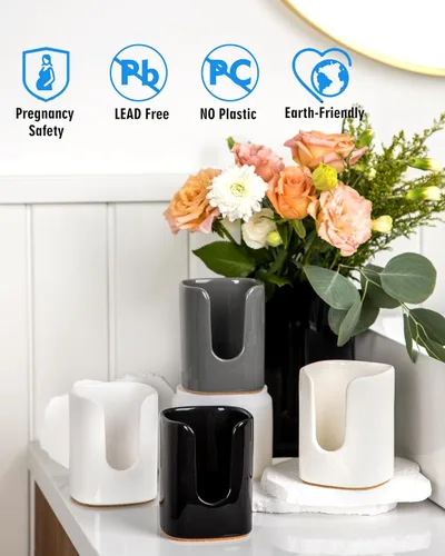 Miniatura 6 de Dispensador de tazas de baño cuadrado de cerámica de 5 onzas para niños y embarazo, soporte de papel desechable para enjuague bucal en encimera