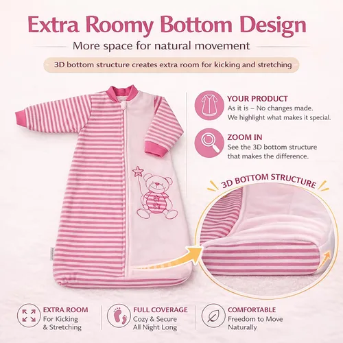 Miniatura 5 de Saco de dormir para bebé, manta de manga larga de terciopelo de algodón para niñas y niños pequeños, rosa, cremallera de 2 vías, sensación de Rosado