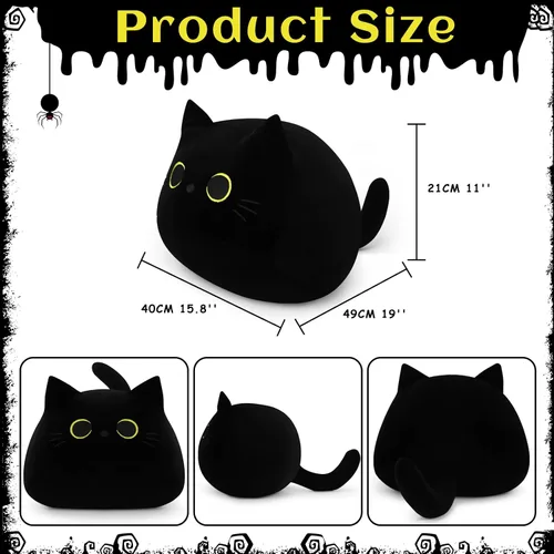 Miniatura 4 de Auspicious beginning Juguete de peluche de gato negro gigante de 19 pulgadas, juguete de peluche Kawaii, almohada de felpa de gato, decoración
