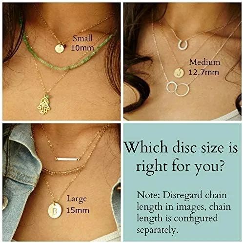 Miniatura 4 de EFYTAL Collar con inicial, pequeño disco personalizado relleno de oro delicado con dije del mes de nacimiento