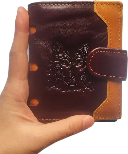 Miniatura 46 de Hombres Cool Eagle Wolf Caballo Totem Cuero Vaca Vertical Cartera Cremallera Multi-tarjeta Titular, Tótem de caballo, Minimalista