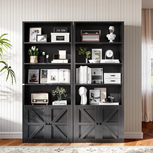 Miniatura 2 de oneinmil Estantería y Librero de 71.5" de Altura, 6 Niveles de Estanterías de Madera con Puertas de Armario, Estanterías de Piso y Gabinetes