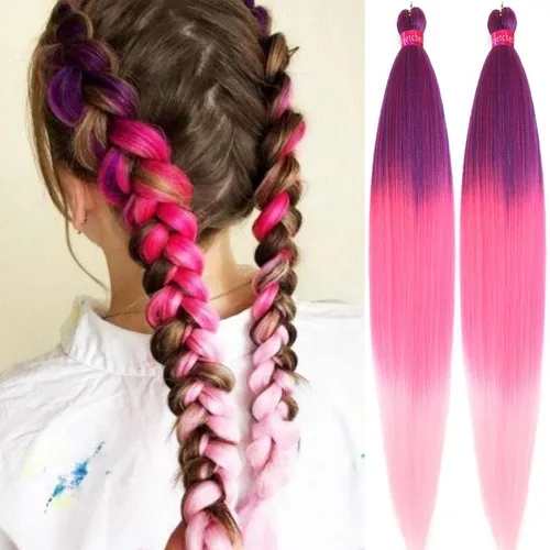 Miniatura 54 de Cabello trenzado verde con lentejuelas de 26 pulgadas, preestirado, trenzas de textura Yaki, extensiones de cabello pre plumadas, 3 paquetes, fácil