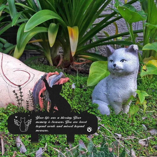 Miniatura 5 de Rngmsi Marcadores de tumba para mascotas, placa conmemorativa de metal para gatos, estacas de cementerio impermeables, lápida para mascotas