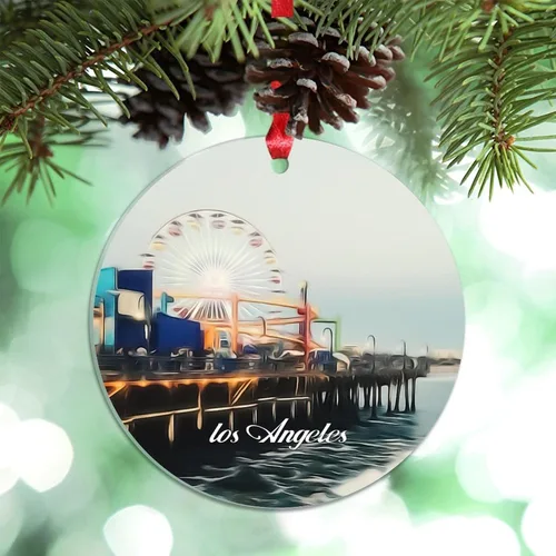 Miniatura 12 de Adornos de Navidad de California Estados Unidos, paisaje urbano de Los Ángeles, adornos de árbol de Navidad, adornos de Navidad personalizados