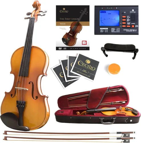 Mendini by Cecilio Instrumento de violín - Violín acústico tamaño MV400 1/2 con arco, estuche, afinador, metrónomo y cuerdas adicionales, violín