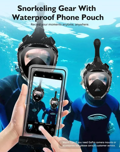 Miniatura 6 de VGKE Máscara de esnórquel de cara completa para adultos, equipo de esnórquel con bolsa impermeable para teléfono, unisex para hombres y mujeres