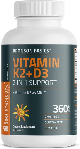 Miniatura 5 de Bronson Suplemento de vitamina K2 D3 (MK7) Fórmula sin OMG Vitamina D3 5000IU (125 mcg) y 90 mcg K2 MK-7, complejo D y K fácil de tragar, 360