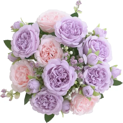Miniatura 10 de 2 racimos de peonías artificiales, peonías pequeñas de seda azul, arreglos florales de hortensias falsas, centro de mesa, flores sintéticas