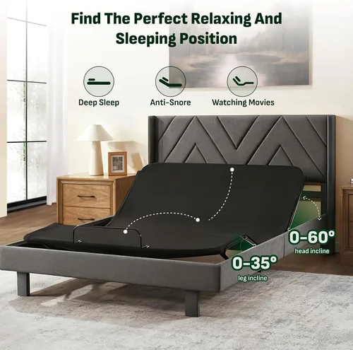 Miniatura 3 de Softa Estructura de cama queen todo en uno ajustable con cabecero tapizado, cama eléctrica con control remoto y motor silencioso, garantía de 10