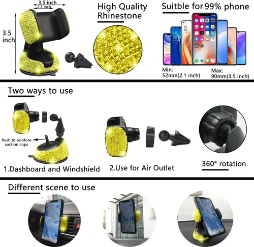 Miniatura 6 de NBTEPEM 27 piezas de juego de accesorios brillantes para auto en color aguamarina para mujeres, fundas para volante de ajuste universal de 15