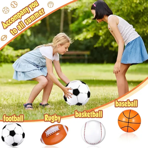 Miniatura 2 de Sosation 8 piezas de pelotas inflables deportivas de 16 pulgadas, pelota de playa inflable, 4 estilos de pelotas de decoración para fiestas