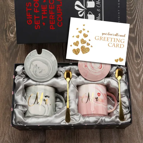 Sovyime Mr and Mrs Gifts - Tazas de café para parejas, aniversario de compromiso, regalos de boda para parejas, recién casados, despedida de
