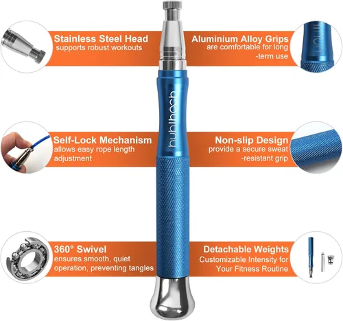 Miniatura 2 de Cuerda de saltar con peso de velocidad con mecanismo de bloqueo seguro, giro suave de 360°, asas antideslizantes con textura mate, cuenta con 2 Azul
