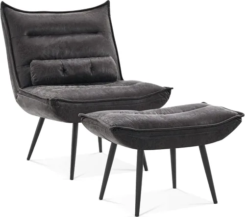 MCombo Wingback - Silla decorativa con otomana, moderna tela bronceadora tapizada para espacios pequeños, sala de estar 4400 (gris oscuro)