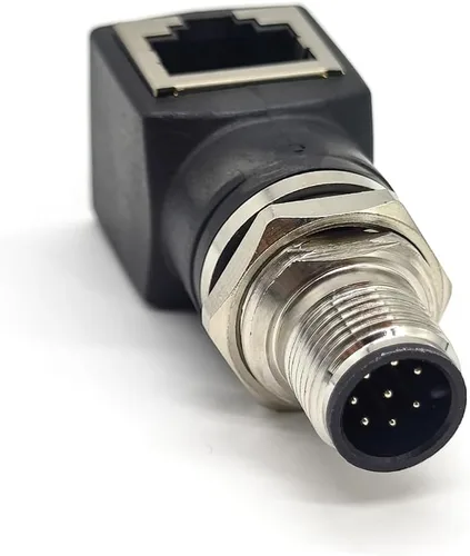 Miniatura 13 de Elecbee Adaptador de mamparo M12 a RJ45 impermeable M12 A Código 8 Pin hembra a RJ45 Jack de ángulo recto naranja