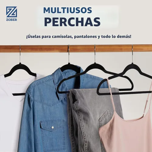 Miniatura 6 de Zober - Paquete de 50 perchas de terciopelo negro para abrigos, pantalones y ropa de vestir; perchas de fieltro fuertes y antideslizantes con giro