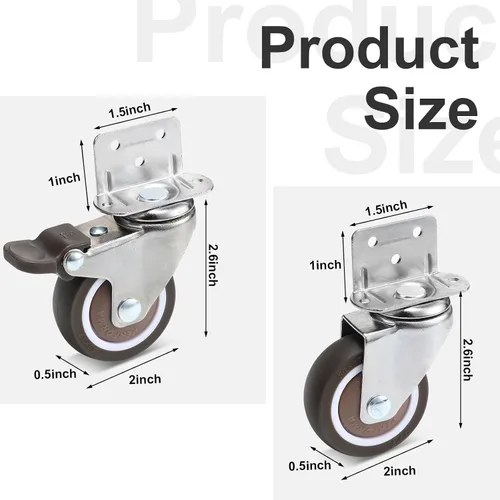 Miniatura 2 de Paquete de 8 ruedas giratorias en forma de L de 2 pulgadas, ruedas de montaje lateral con freno, ruedas pequeñas, ruedas giratorias de 360 grados