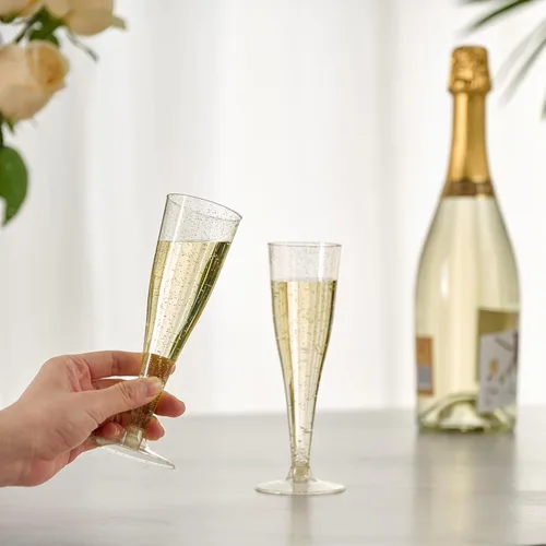 Miniatura 6 de JOLLY CHEF Paquete de 100 copas de champán de plástico desechables de 4.5 onzas con purpurina dorada para boda, día de Acción de Gracias, Navidad