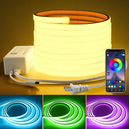 Miniatura 8 de 110V Tira de luz LED RGB COB Bluetooth de 10 pies, tira de luces LED multicolor ajustable flexible con control remoto, sincronización de música