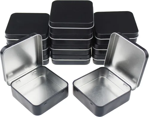 Goodma 12 latas cuadradas de metal vacías para el hogar, mini caja organizadora con tapa con bisagras, 2.76 x 2.76 x 0.79 pulgadas (negro)