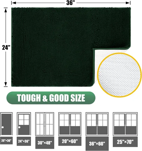 Miniatura 2 de IM HOME Tapete absorbente de felpilla para exteriores, 30 x 20 pulgadas, lavable, tapete para puerta de perro, antideslizante, tapete para Verde
