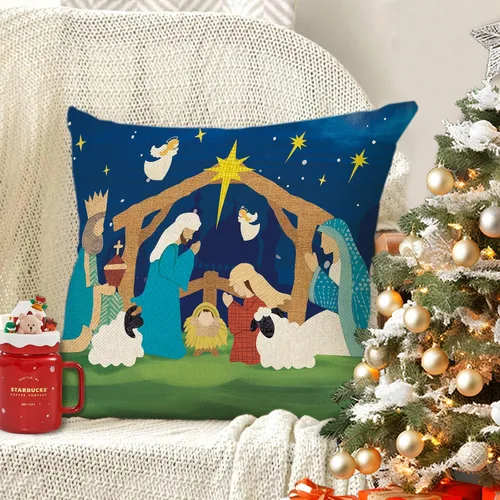 Miniatura 6 de Funda de almohada decorativa de Navidad cristiana de 18 x 18 pulgadas, decoración religiosa de Navidad Jesús, decoración de invierno para el hogar