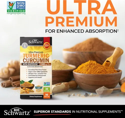 Miniatura 2 de Curcumina de cúrcuma con extracto de pimienta negra de 1500 mg - Suplemento de cúrcuma ultra potente de alta absorción con 95% de curcuminoides