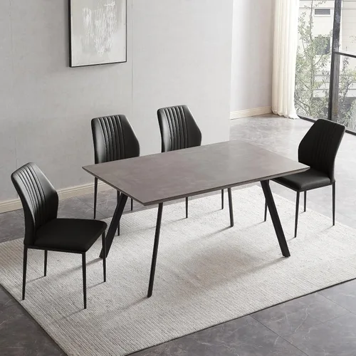 Miniatura 33 de ZckyCine Conjunto moderno de mesa de comedor de 5 piezas con mesa rectangular de madera y 4 sillas tapizadas en cuero, capacidad para 4 personas