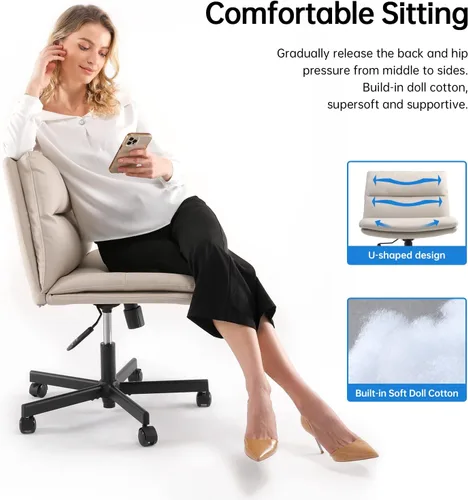 Miniatura 6 de EMIAH Silla cruzada con ruedas, sillas de escritorio de oficina en casa, silla de tocador acolchada de poliuretano, silla ergonómica de computadora