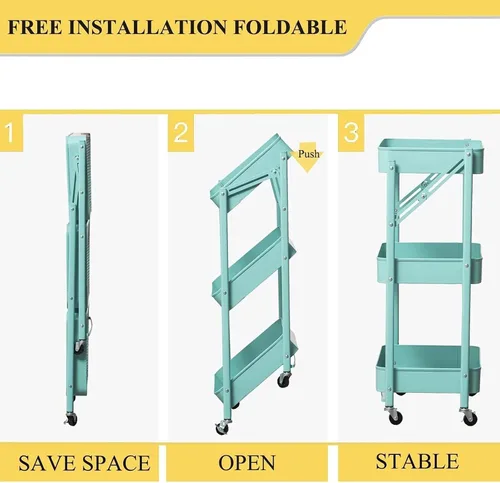 Miniatura 3 de Carrito de almacenamiento de frutas y verduras, carrito plegable de metal para cocina, estante organizador de almacenamiento de 3 niveles