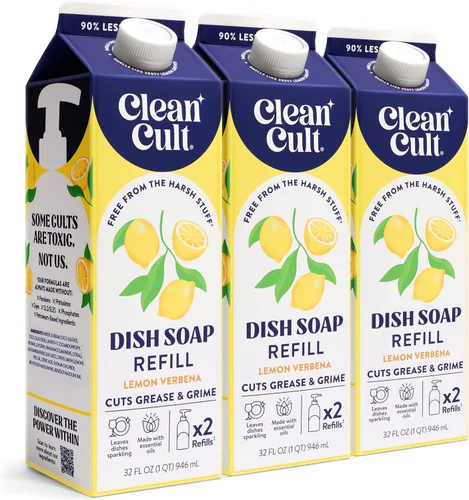 Miniatura 16 de Cleancult Repuesto líquido de jabón para platos (32 onzas, 1 unidad) – Poder de limpieza a base de plantas – Jabón para platos que corta la grasa