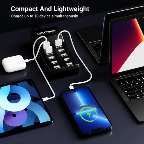 Miniatura 2 de Tira de alimentación USB de 10 puertos 50w10A, concentrador de cargador multipuerto, compatible con iPhone, Galaxy, iPad Tablet y otros dispositivos