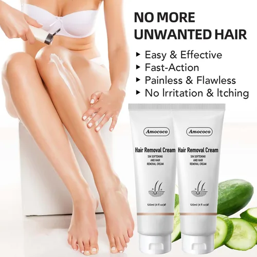 Miniatura 4 de Kit de crema depilatoria sin dolor, crema depilatoria eficaz para mujeres y hombres, formulada con pepino para una piel suave, removedor de vello