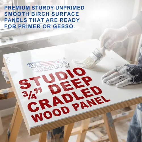 Miniatura 3 de U.S. Art Supply Paneles de madera acunados sin terminar para pintar, paquete de 5 tableros de lona de madera de abedul de estudio de 3/4 pulgadas