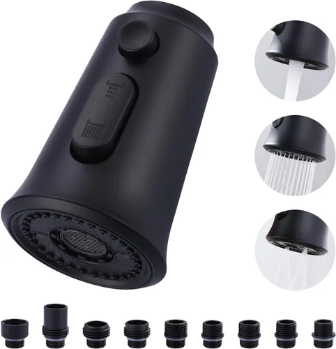 WOWOW Cabezal de repuesto para grifo de cocina, cabezal rociador de grifo extraíble de 3 funciones con 9 adaptadores, boquilla rociadora de cocina