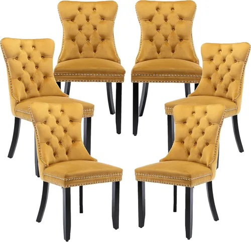 Miniatura 15 de LKTART Juego de 2 sillas de comedor de terciopelo, sillas de comedor copetudas con ribete de anillo de clavo, silla de comedor tapizada con patas