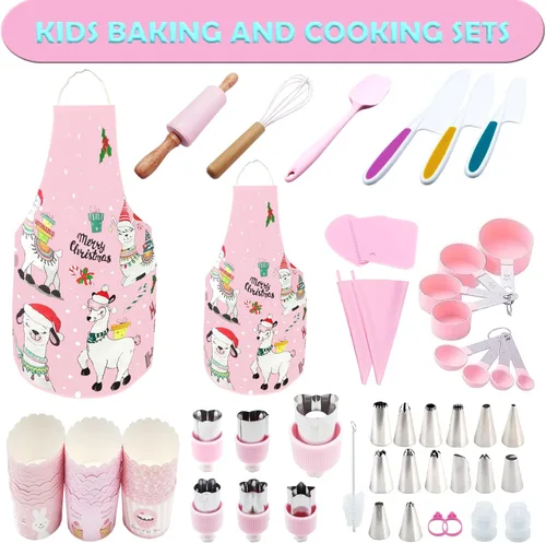 Miniatura 2 de Juego de 76 piezas para hornear y cocinar para niños, delantal para padres e hijos, kit de decoración de tartas, bolsas y puntas, utensilios