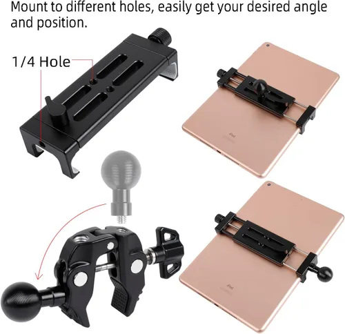Miniatura 7 de Soporte de aluminio para tableta para soporte de micrófono, montaje lateral para todos los iPad, giratorio 360 con súper abrazadera compatible