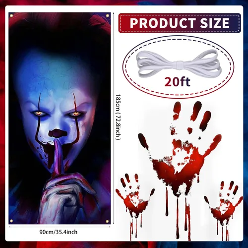 Miniatura 2 de Cartel de Halloween de payaso de Joker para decoración de puerta, telón de fondo de película de terror de truco o trato, asesino de personajes