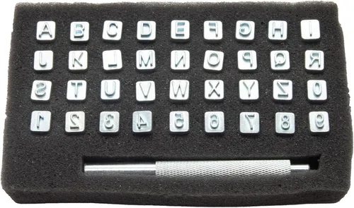 Miniatura 2 de Realeather T8137 Juego de herramientas de sellos de cuero para artesanía de cuero, alfabeto y número, 1/4 ", cromo, 36 cabezas de sello