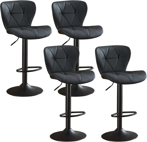 Miniatura 15 de Juego de 2 taburetes de bar, taburetes de bar giratorios ajustables con respaldo, taburetes de bar de piel sintética de altura de mostrador de 24 a