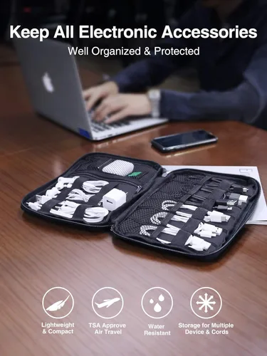 Miniatura 2 de Luxtude Organizador de Cables de Viaje, Bolsa Organizadora de Cables Plana, Organizador de Electrónica Portátil, Artículos Esenciales de Viaje